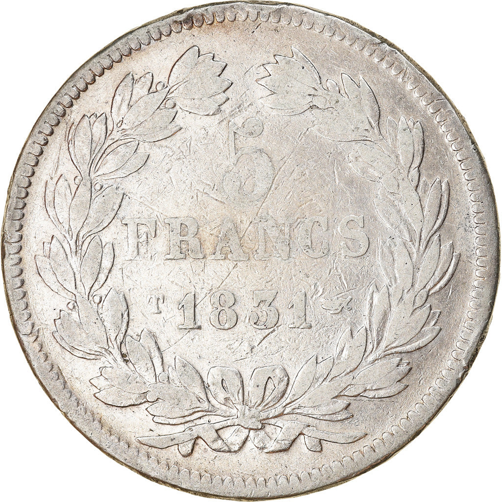 Moneda, Francia, Louis-Philippe, 5 Francs, 1831, Nantes, BC+, Plata