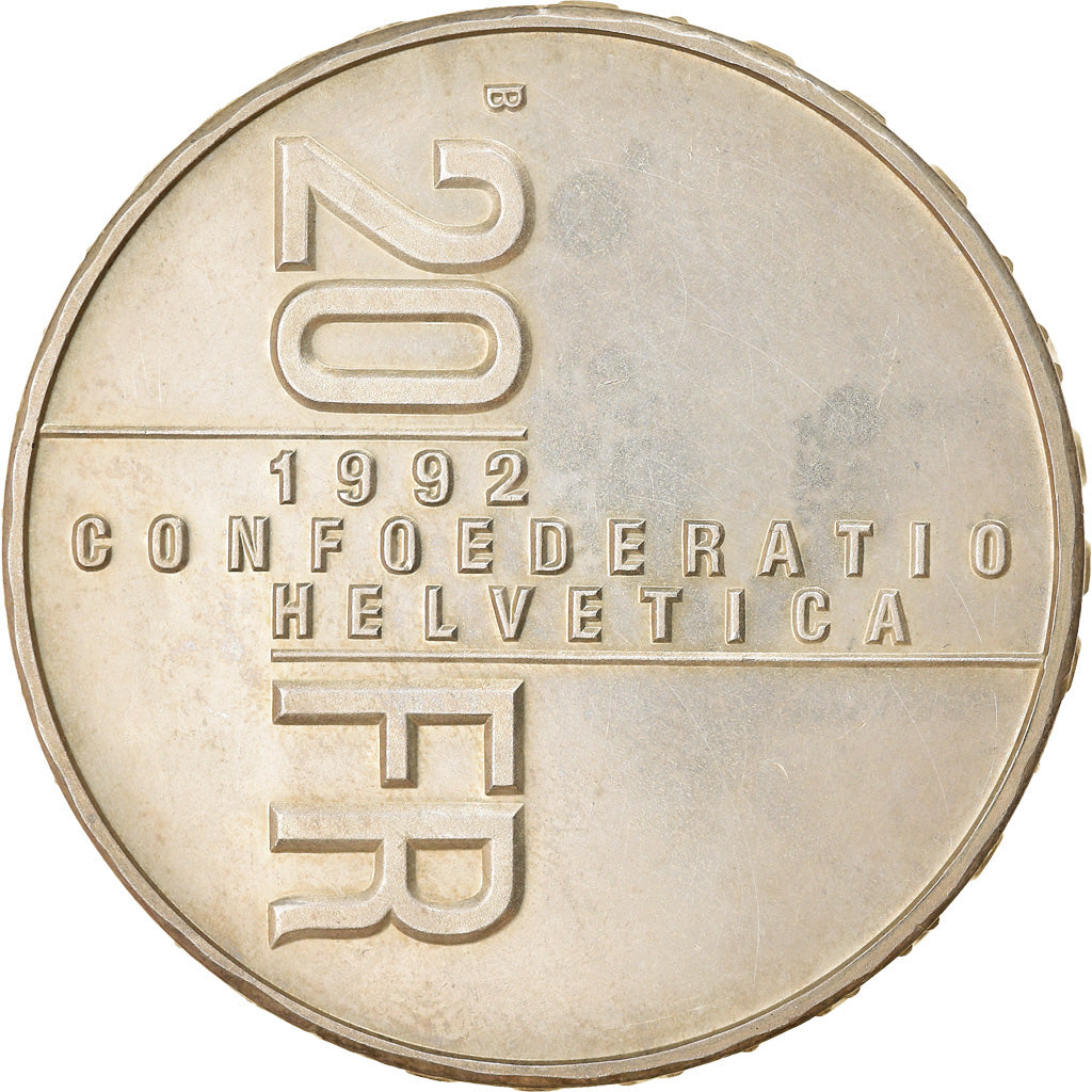 Coin, Switzerland, Gertrud Kurz, 20 Francs, 1992, AU(55-58), Silver
