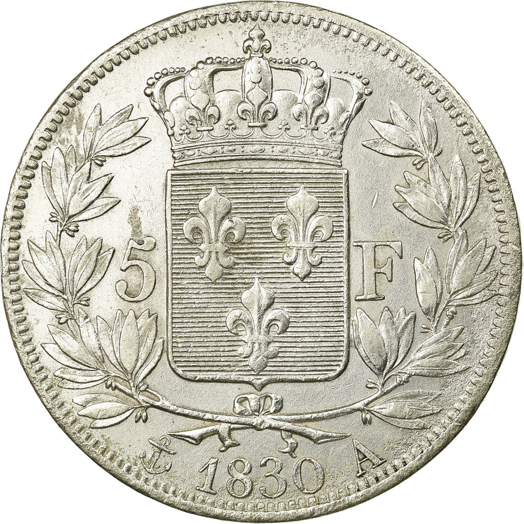 Moneta, Francia, Charles X, 5 Francs, 1830, Paris, BB, Argento, KM:727