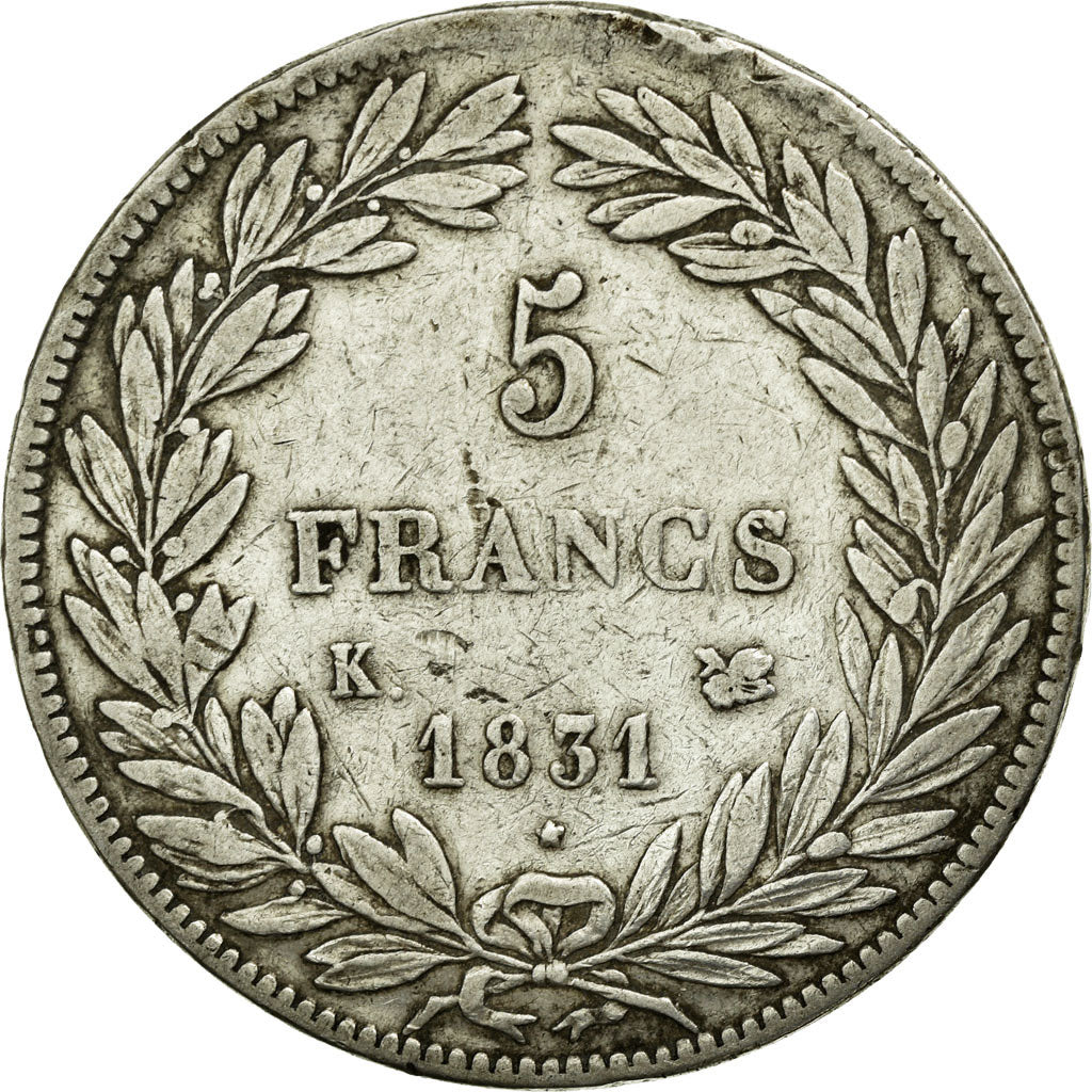 Coin, France, Louis-Philippe, 5 Francs, 1831, Bordeaux, EF(40-45), Silver