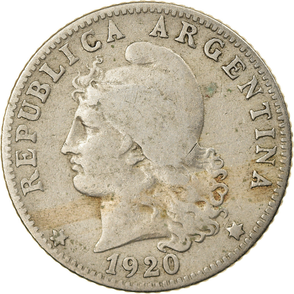 Moeda, Argentina, 20 Centavos, 1920, VF(30-35), Cobre-níquel, KM:36