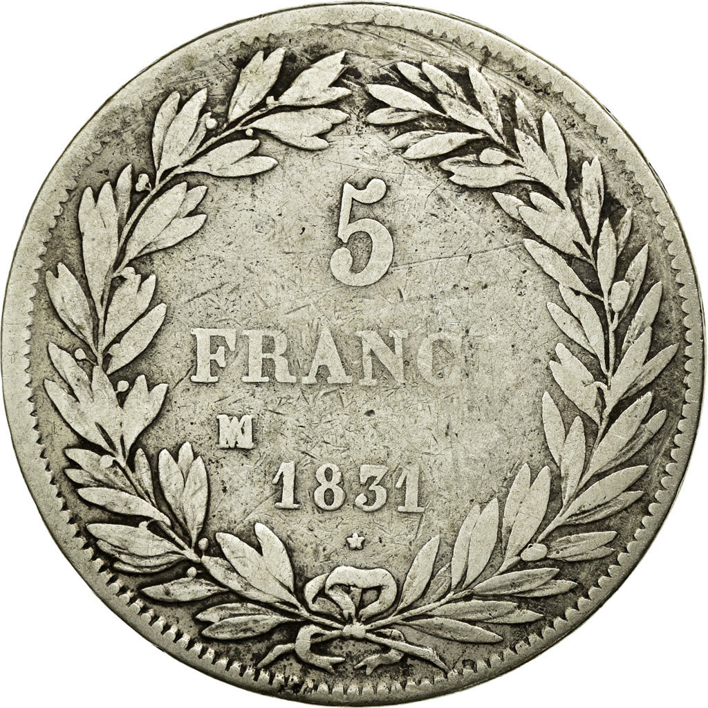 Moneta, Francia, Louis-Philippe, 5 Francs, 1831, Marseille, MB, Argento