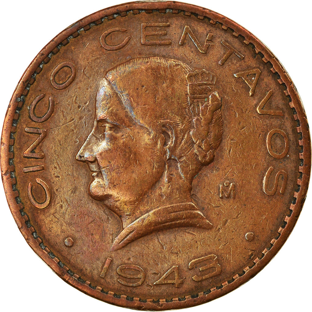 Moneta, Mexico, 5 Centavos, 1943, Mexico City, VF(30-35), Bronze, KM:424
