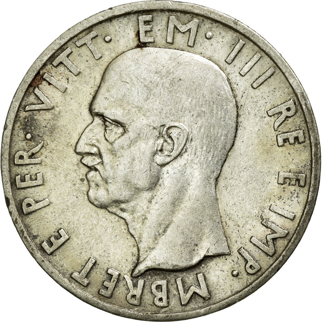 Coin, Albania, Vittorio Emanuele III, 5 Lek, 1939, Rome, AU(50-53), Silver
