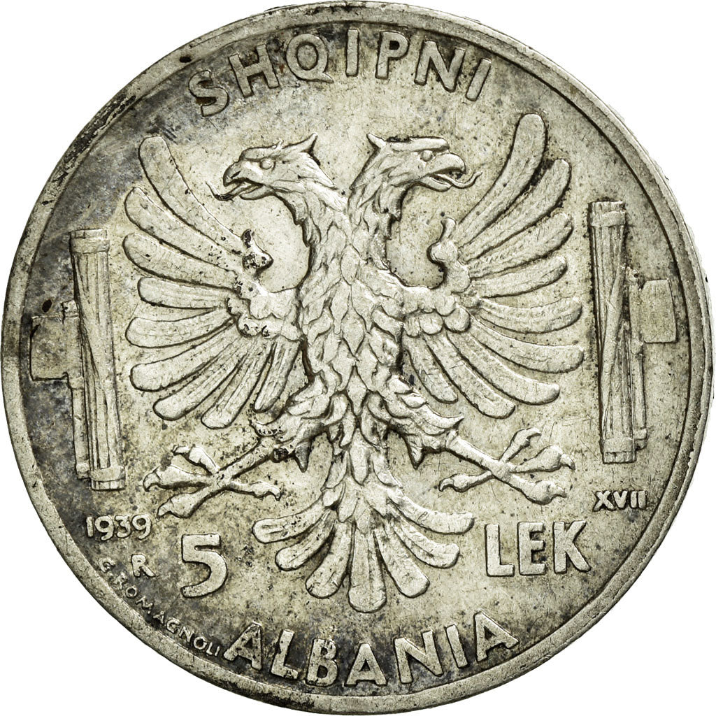 Münze, Albania, Vittorio Emanuele III, 5 Lek, 1939, Rome, SS+, Silber, KM:33