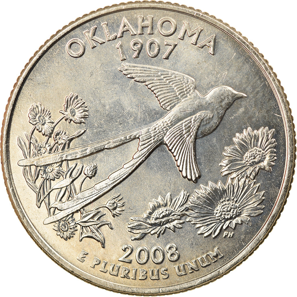 Moneta, Stati Uniti, Oklahoma, Quarter, 2008, U.S. Mint, Denver, BB, Rame