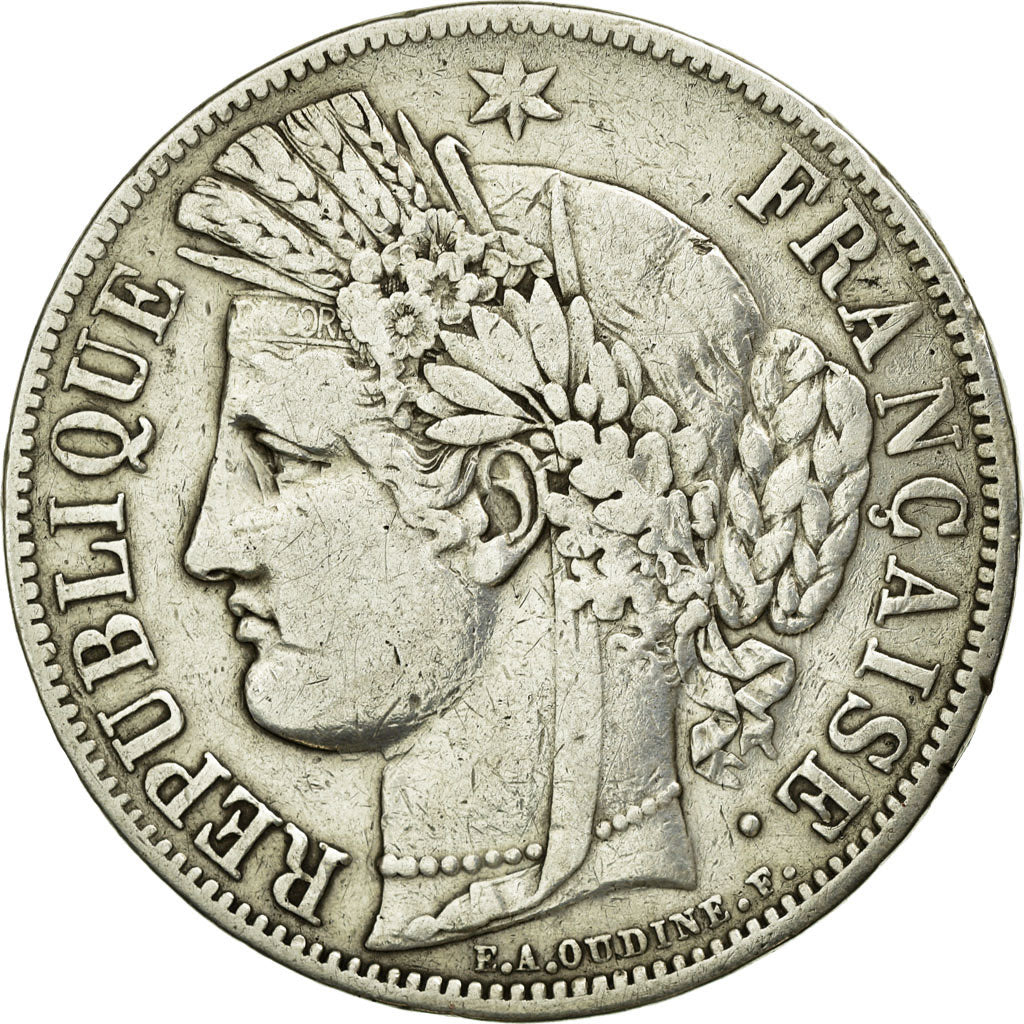 Coin, France, Cérès, 5 Francs, 1850, Strasbourg, VF(30-35), Silver, KM:761.2