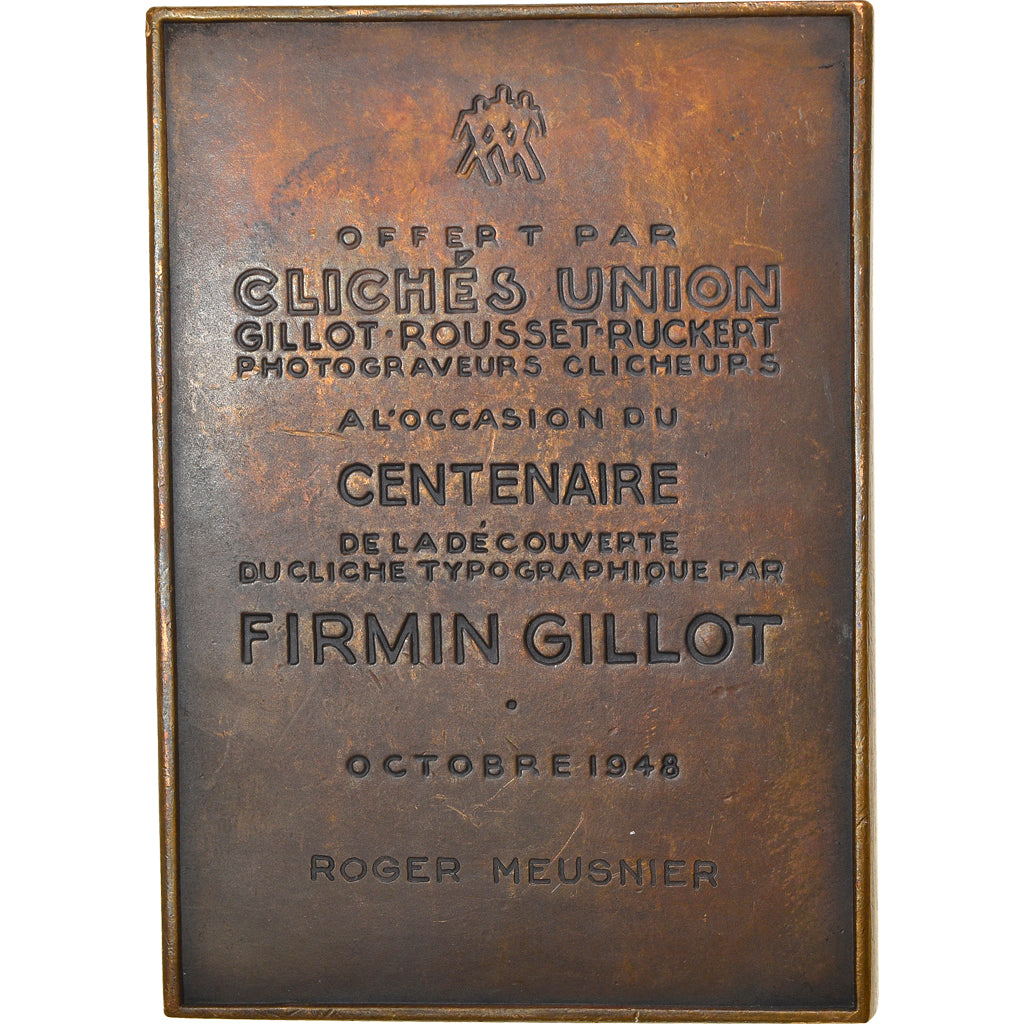 France, Médaille, Firmin Gillot, Inventeur du Cliché Typographique, 1948