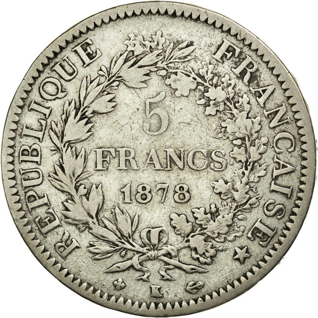 Monnaie, France, Hercule, 5 Francs, 1878, Bordeaux, TB+, Argent, KM:820.2