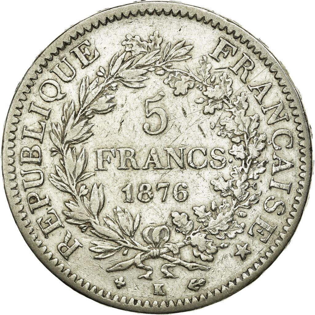 Coin, France, Hercule, 5 Francs, 1876, Bordeaux, VF(30-35), Silver, KM:820.2