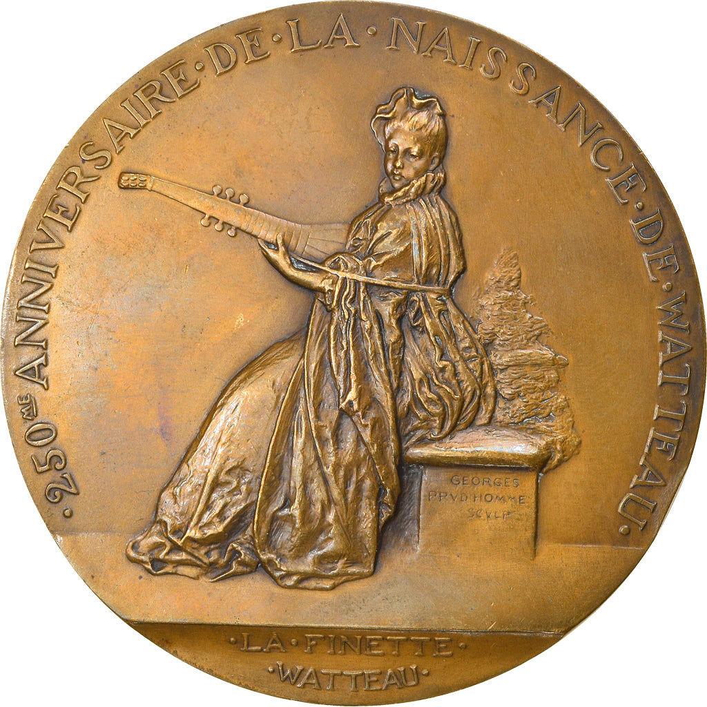 Francia, medaglia, 250 ème Anniversaire de la Naissance de Watteau, Arts &