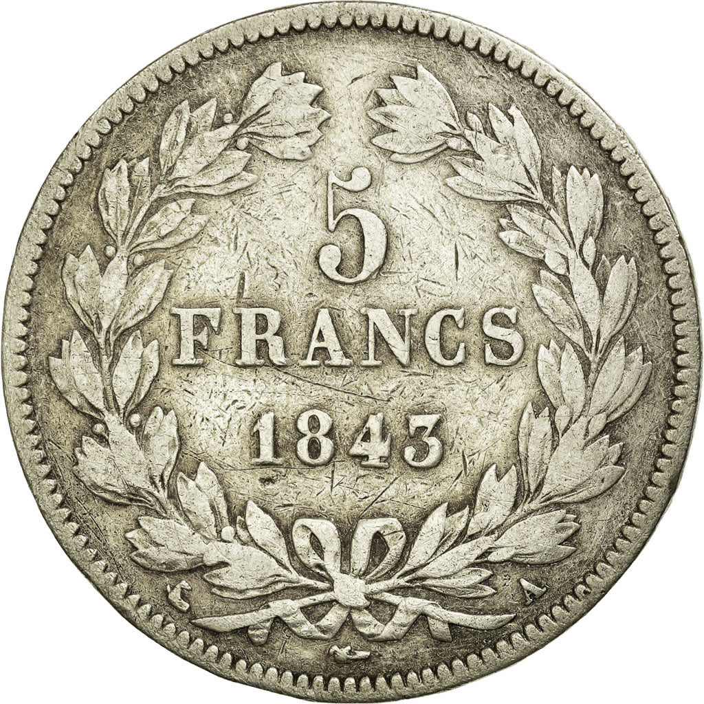 Coin, France, Louis-Philippe, 5 Francs, 1843, Paris, VF(20-25), Silver
