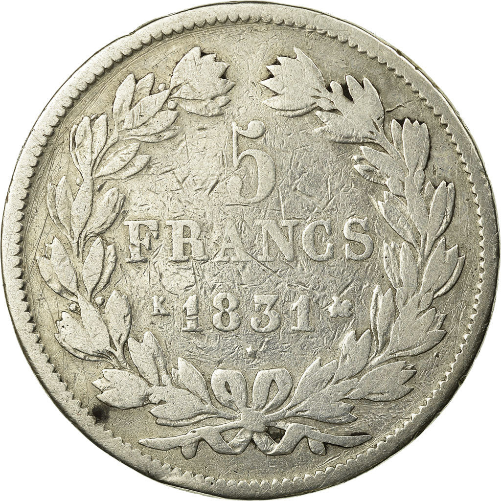 Coin, France, Louis-Philippe, 5 Francs, 1831, Bordeaux, VF(20-25), Silver