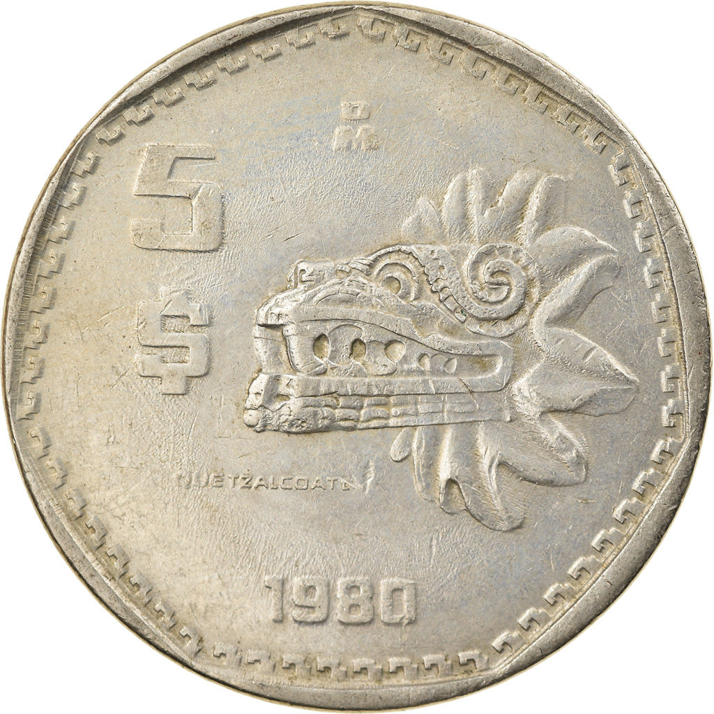 Moneda, México, 5 Pesos, 1980, Mexico City, MBC, Cobre - níquel, KM:485