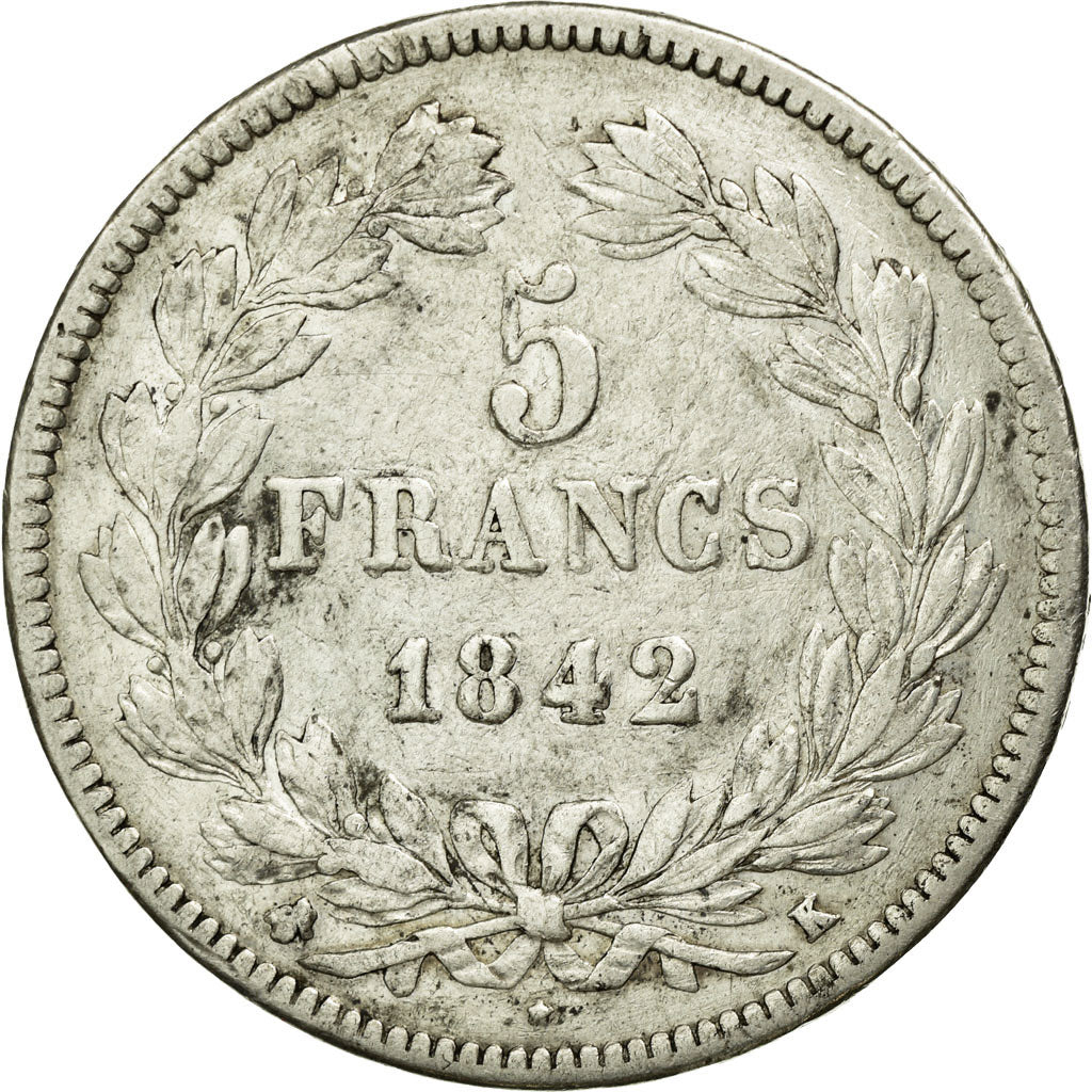 Münze, Frankreich, Louis-Philippe, 5 Francs, 1842, Bordeaux, S+, Silber