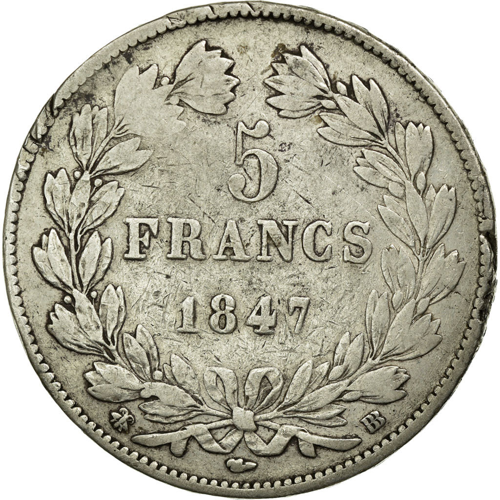 Moneta, Francia, Louis-Philippe, 5 Francs, 1847, Strasbourg, MB, Argento