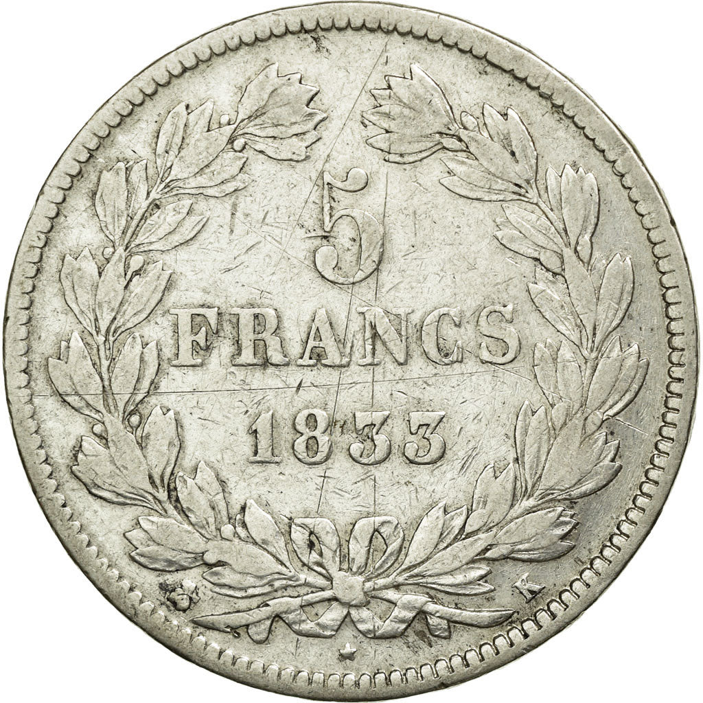 Münze, Frankreich, Louis-Philippe, 5 Francs, 1833, Bordeaux, S+, Silber