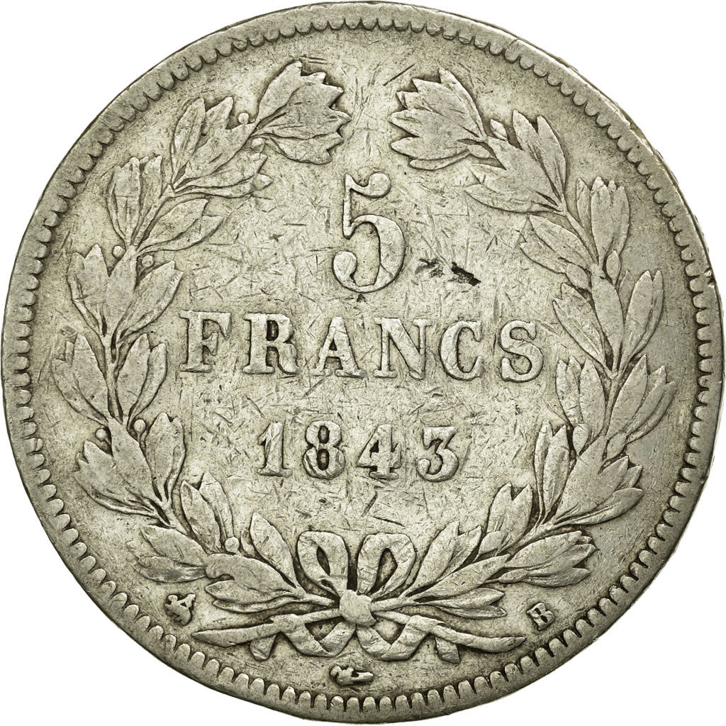 Coin, France, Louis-Philippe, 5 Francs, 1843, Rouen, VF(20-25), Silver