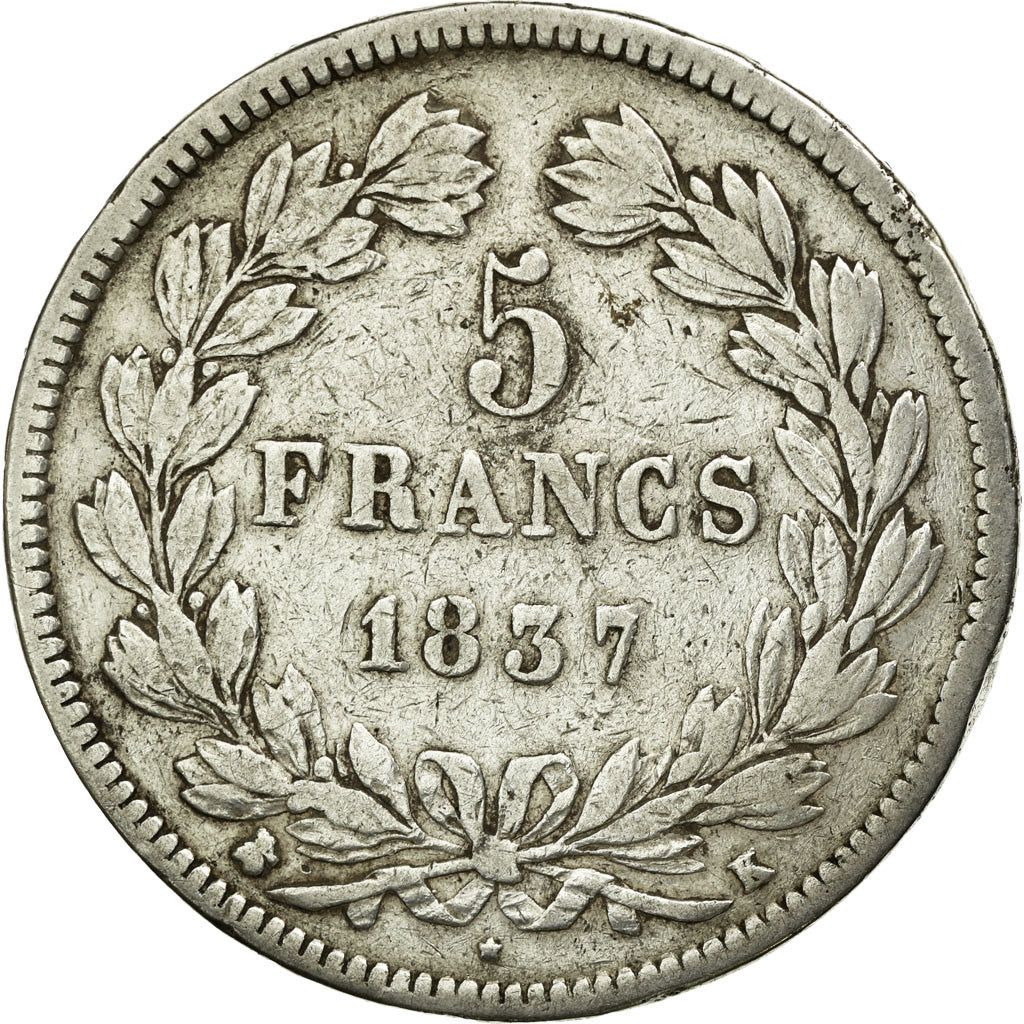 Münze, Frankreich, Louis-Philippe, 5 Francs, 1837, Bordeaux, S+, Silber