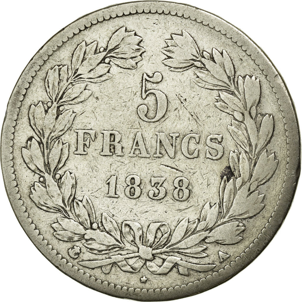 Coin, France, Louis-Philippe, 5 Francs, 1838, Paris, VF(20-25), Silver