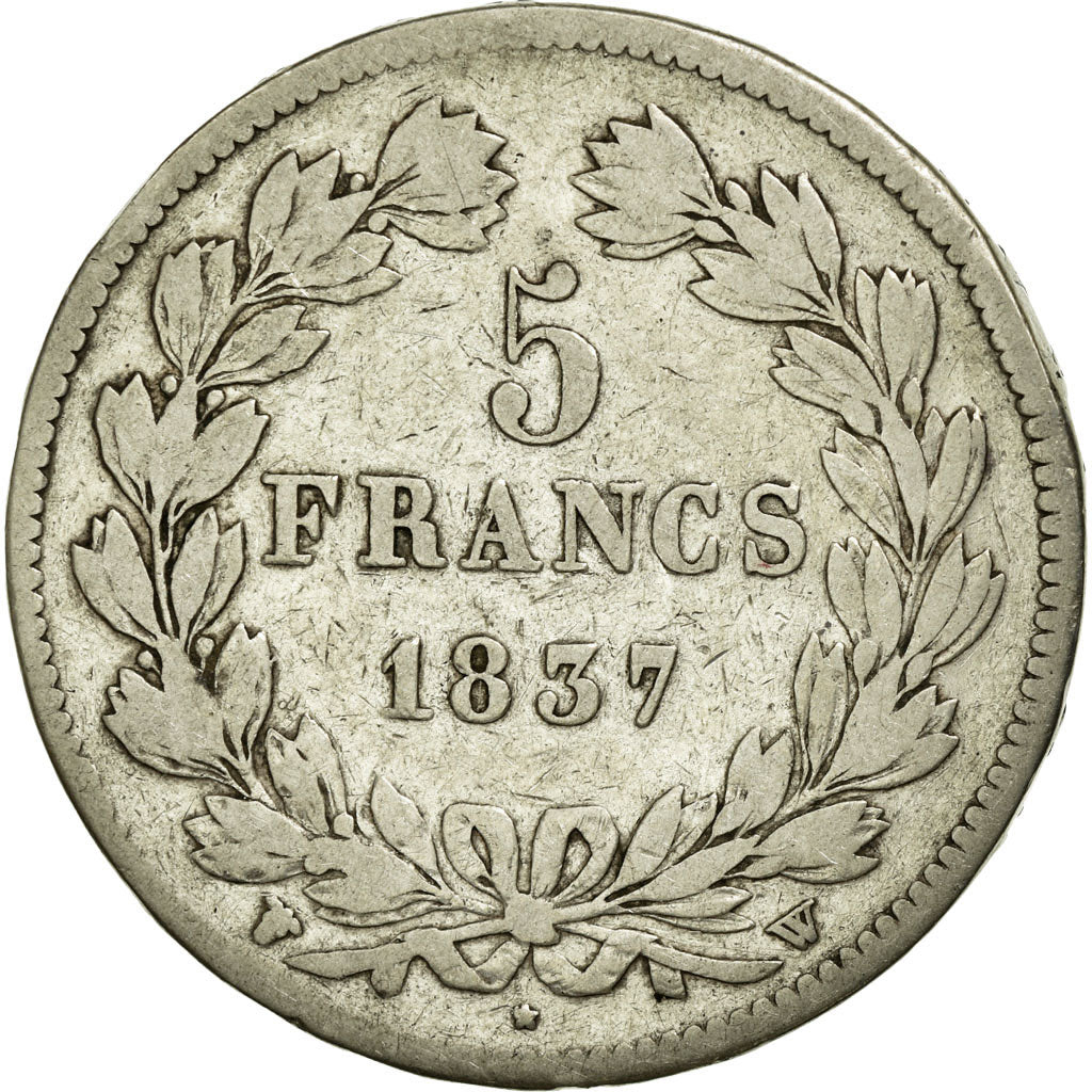Coin, France, Louis-Philippe, 5 Francs, 1837, Lille, VF(20-25), Silver