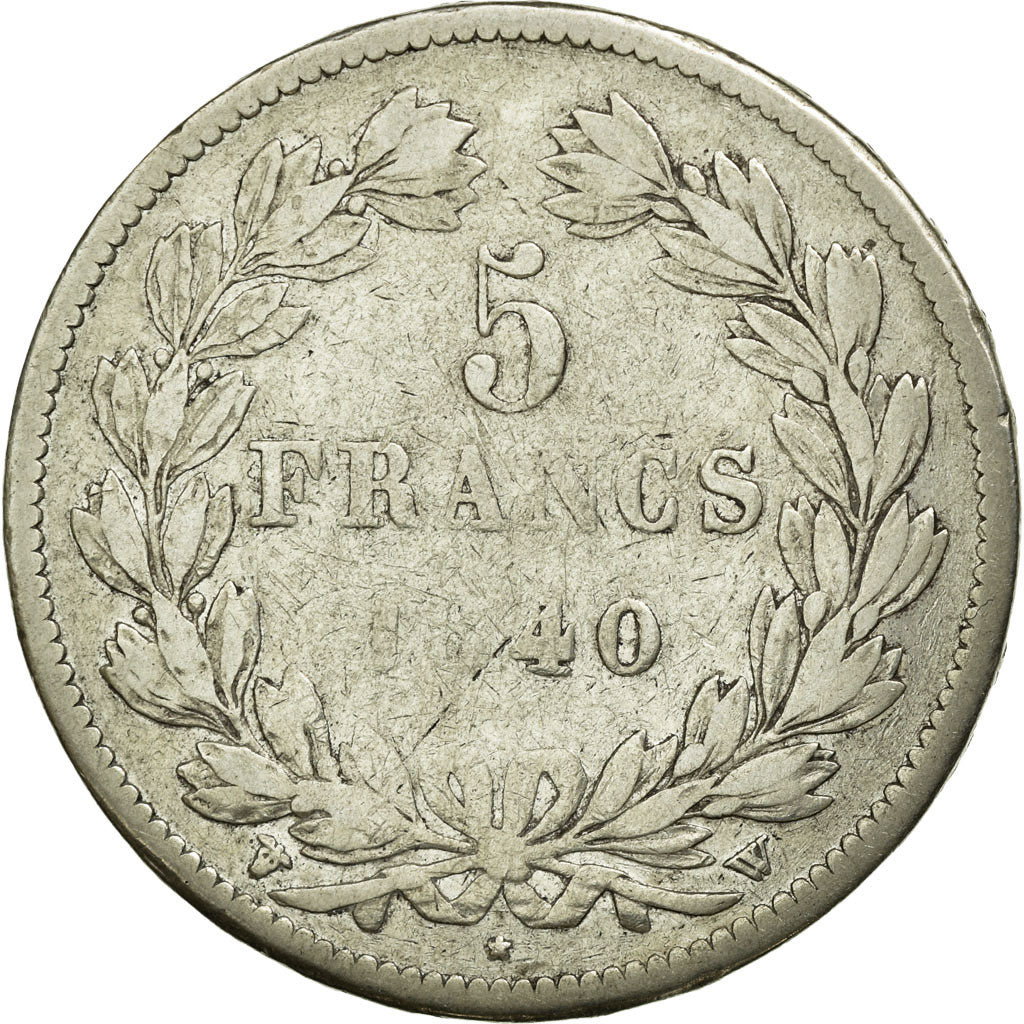 Moneda, Francia, Louis-Philippe, 5 Francs, 1840, Lille, BC+, Plata, KM:749.13