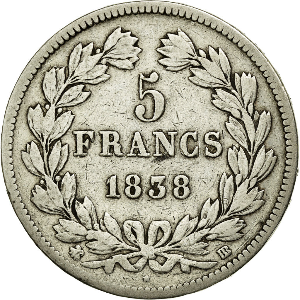 Coin, France, Louis-Philippe, 5 Francs, 1838, Strasbourg, VF(20-25), Silver