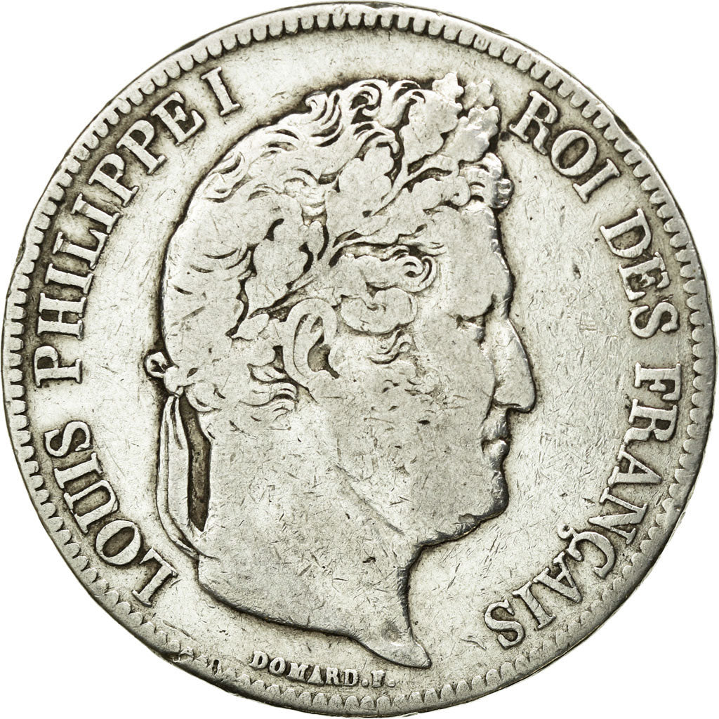 Moneda, Francia, Louis-Philippe, 5 Francs, 1833, Toulouse, BC+, Plata, KM:749.9