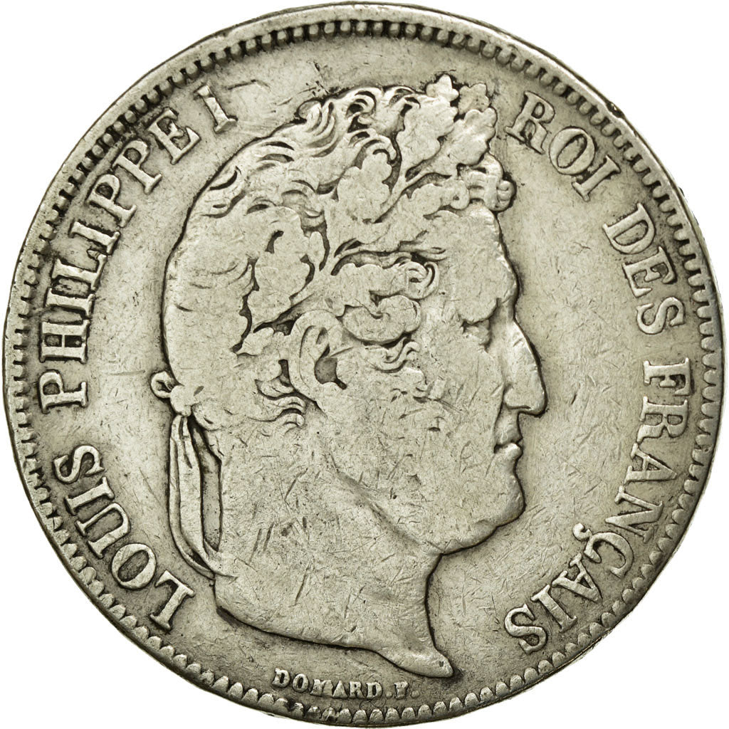 Moneda, Francia, Louis-Philippe, 5 Francs, 1833, Lyon, BC+, Plata, KM:749.4