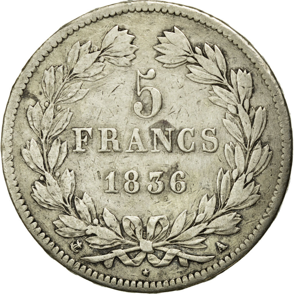 Coin, France, Louis-Philippe, 5 Francs, 1836, Paris, VF(20-25), Silver