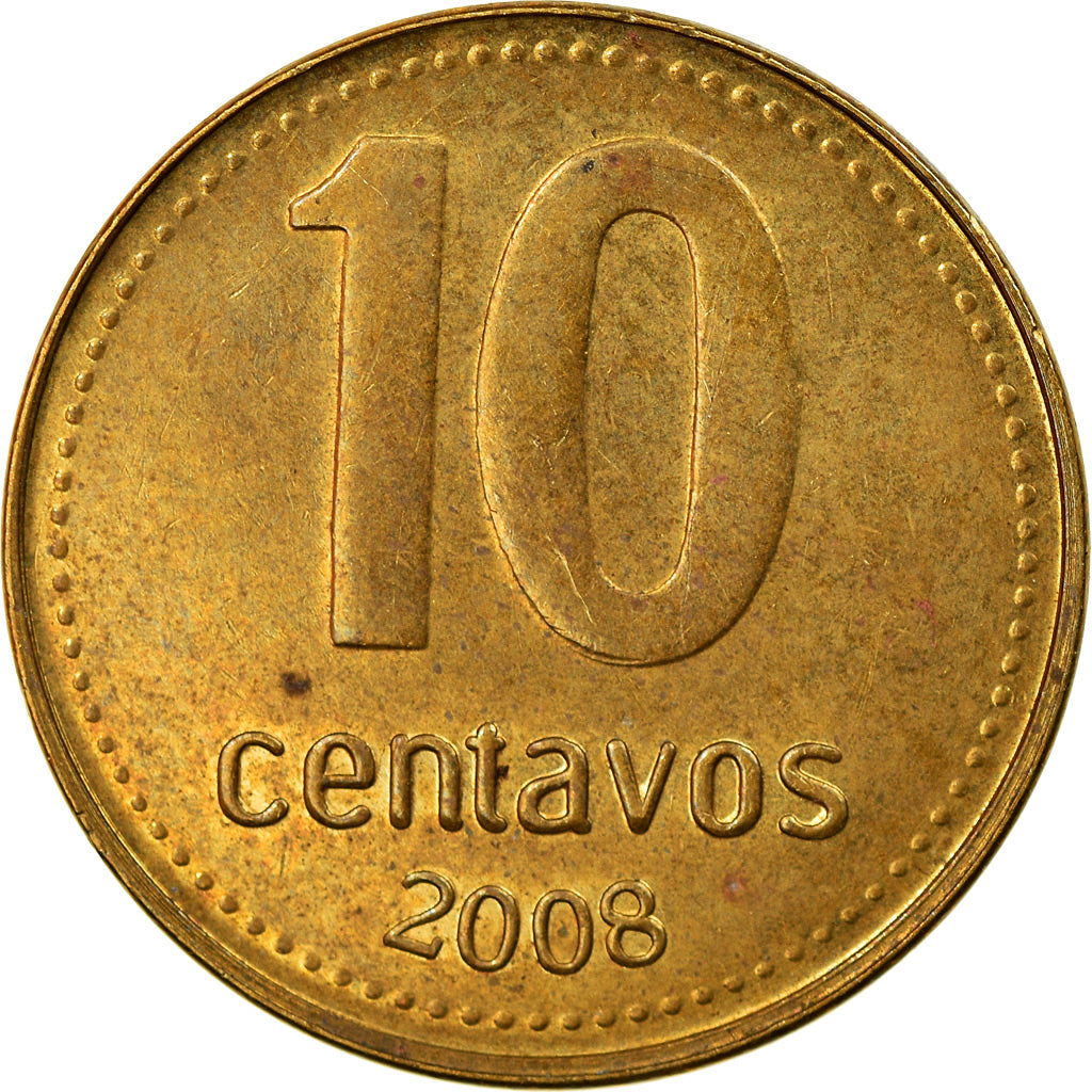 Münze, Argentinien, 10 Centavos, 2008, SS, Brass plated steel, KM:107a