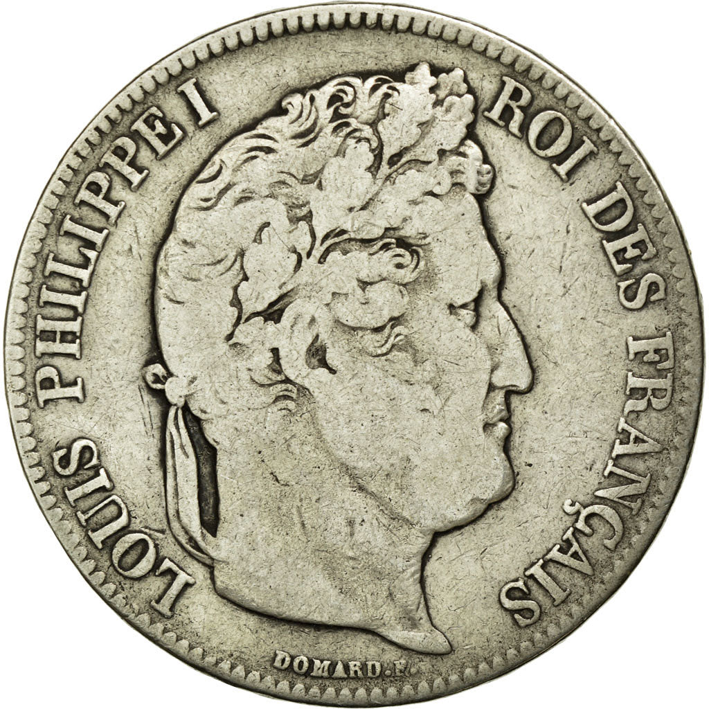 Moneda, Francia, Louis-Philippe, 5 Francs, 1833, Strasbourg, BC+, Plata