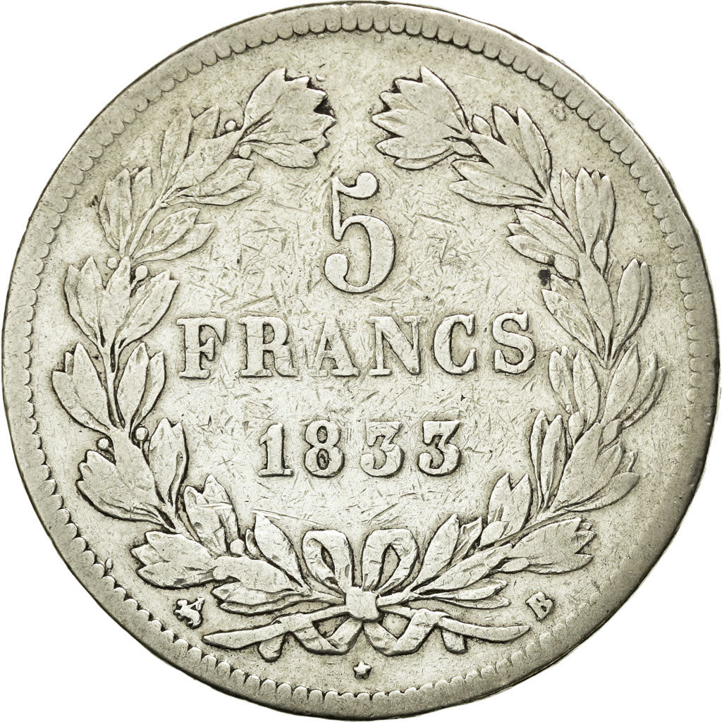 Moneta, Francja, Louis-Philippe, 5 Francs, 1833, Rouen, VF(20-25), Srebro