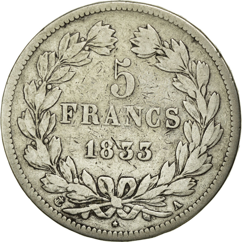 Moneta, Francja, Louis-Philippe, 5 Francs, 1833, Paris, VF(20-25), Srebro
