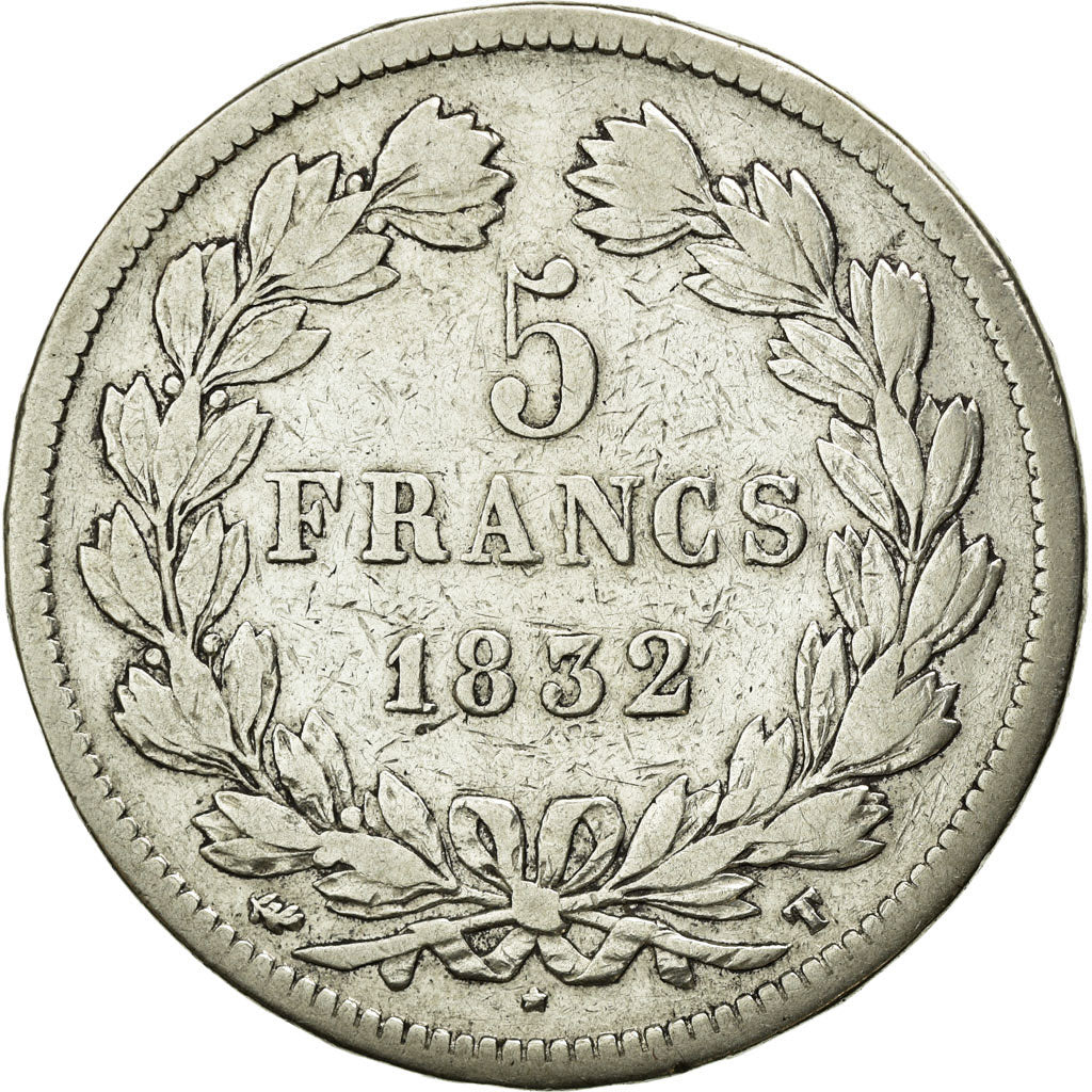 Moneda, Francia, Louis-Philippe, 5 Francs, 1832, Nantes, BC+, Plata, KM:749.12