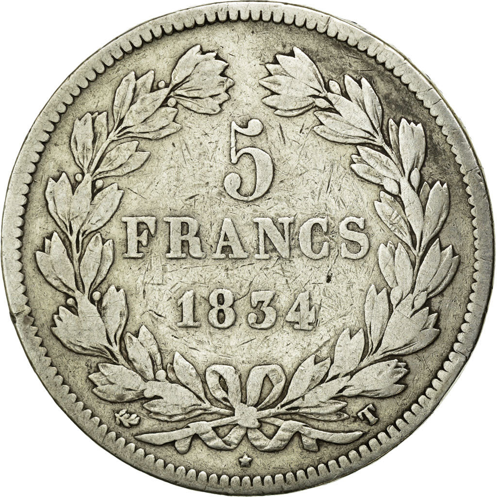 Coin, France, Louis-Philippe, 5 Francs, 1834, Nantes, VF(20-25), Silver