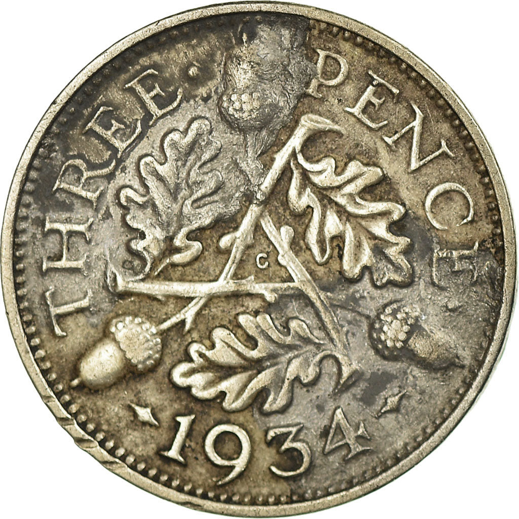 Munten, Groot Bretagne, George V, 3 Pence, 1934, ZF, Zilver, KM:831