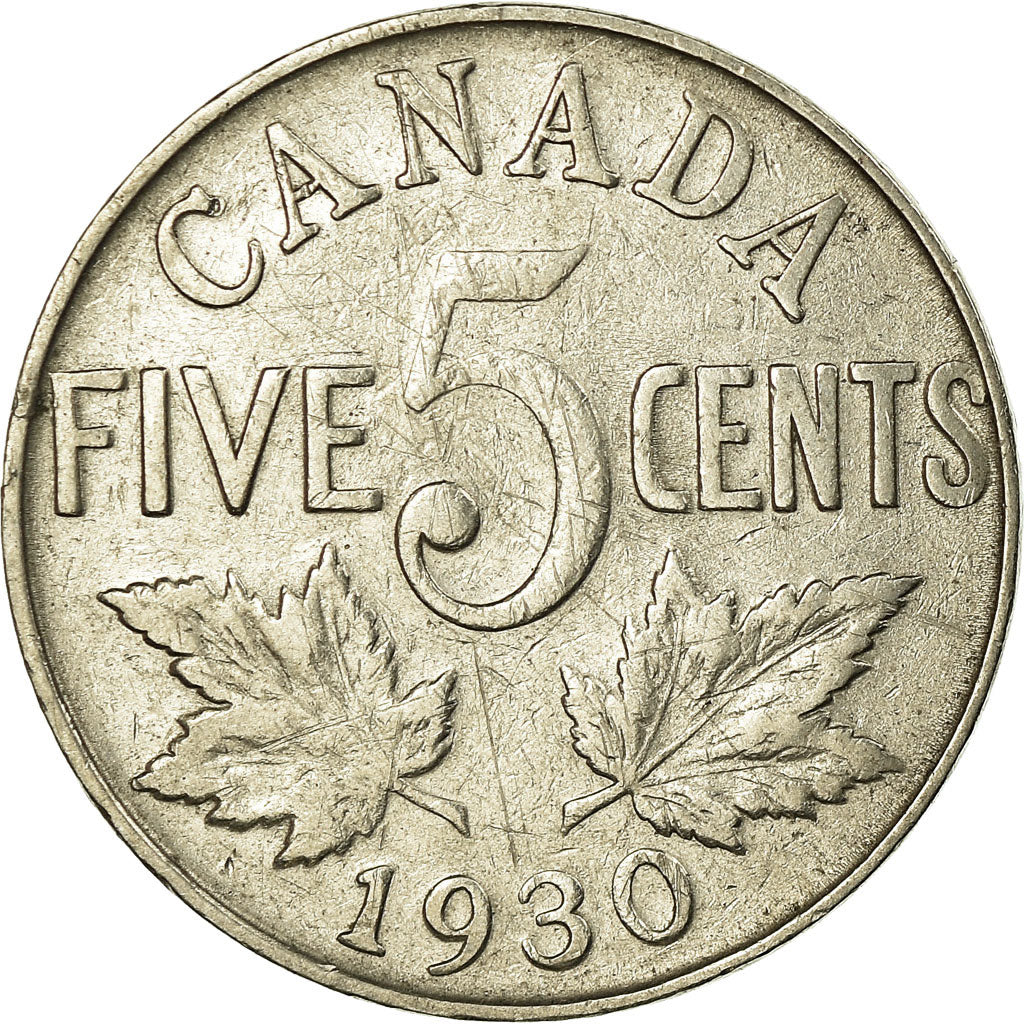 Moneta, Canada, George V, 5 Cents, 1930, Royal Canadian Mint, Ottawa, MB+