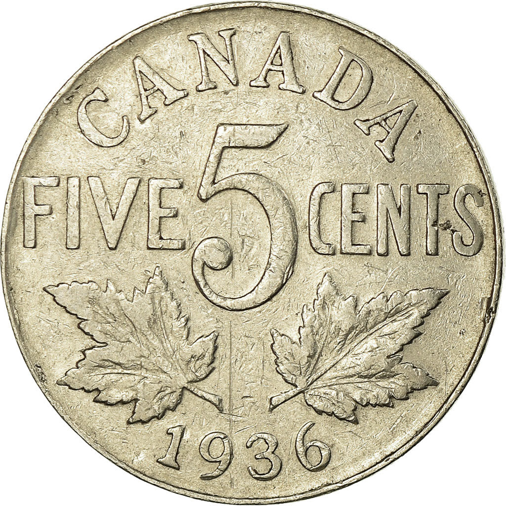 Monnaie, Canada, George V, 5 Cents, 1936, Royal Canadian Mint, Ottawa, TTB