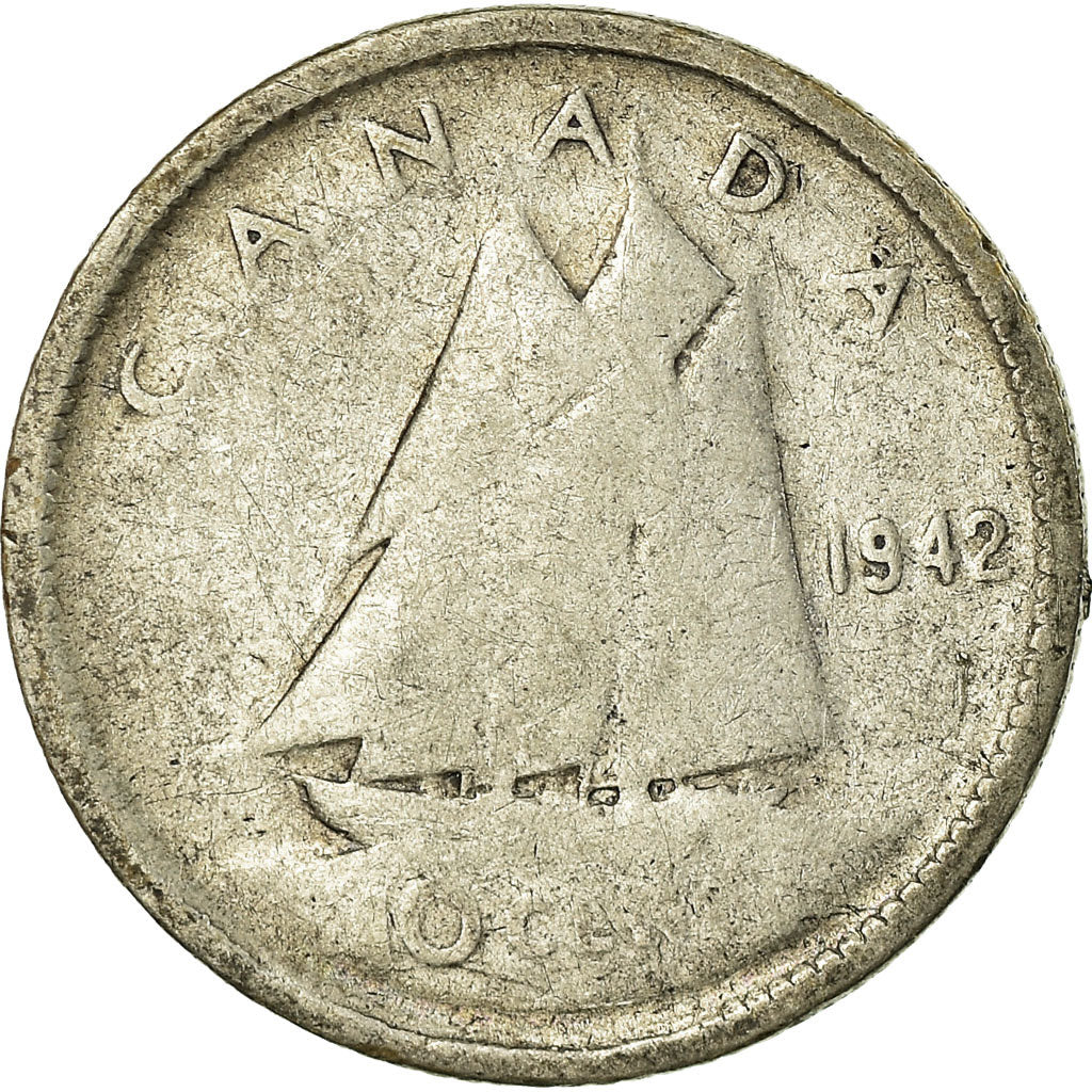 Monnaie, Canada, George VI, 10 Cents, 1942, Royal Canadian Mint, Ottawa, B+