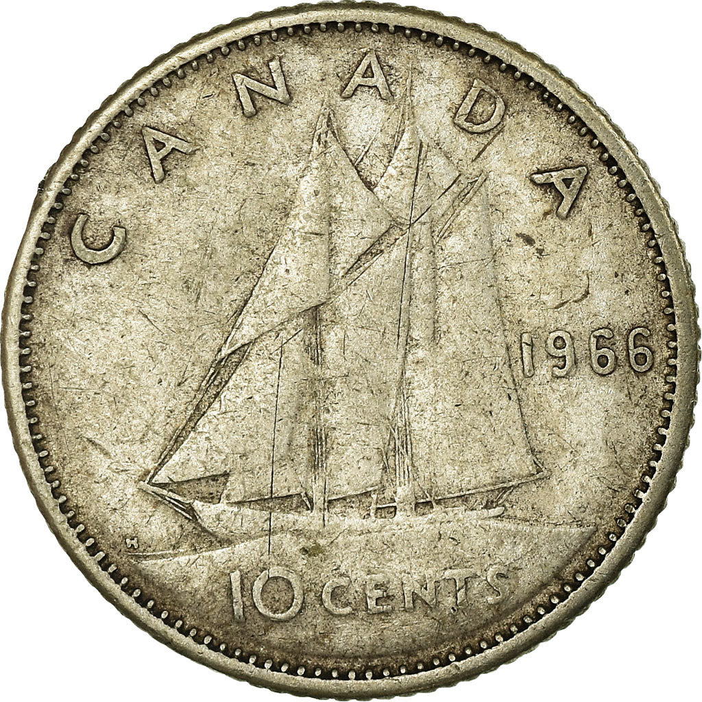 Moneta, Canada, Elizabeth II, 10 Cents, 1966, Royal Canadian Mint, Ottawa