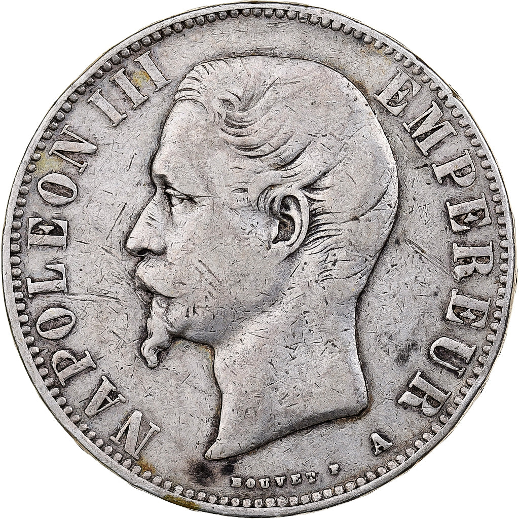 Francja, Napoleon III, 5 Francs, 1855, Paris, Srebro, VF(30-35), Gadoury:734