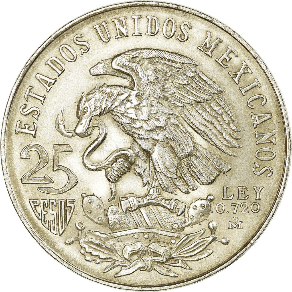Moneda, México, 25 Pesos, 1968, Mexico City, EBC, Plata, KM:479.1
