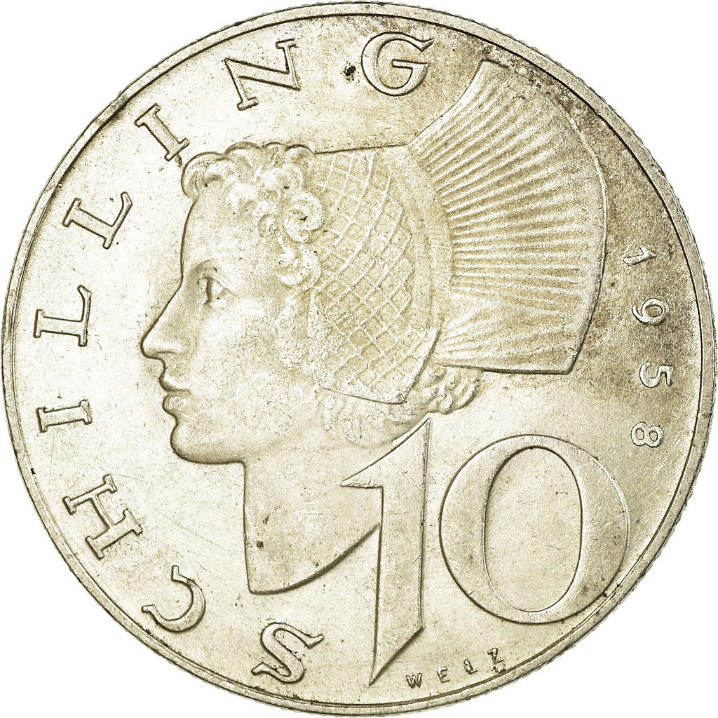 Moneda, Austria, 10 Schilling, 1958, MBC+, Plata, KM:2882