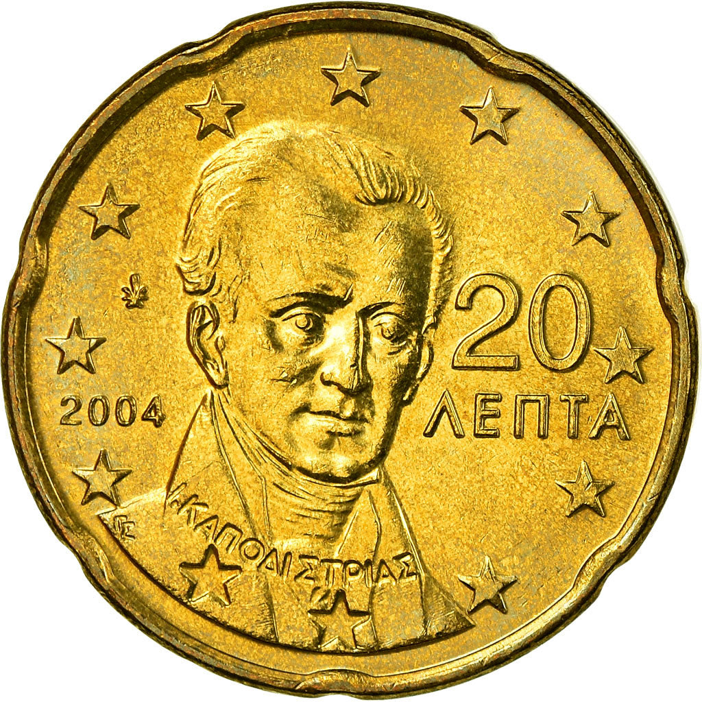 Greece, 20 Euro Cent, 2004, AU(55-58), Brass, KM:185
