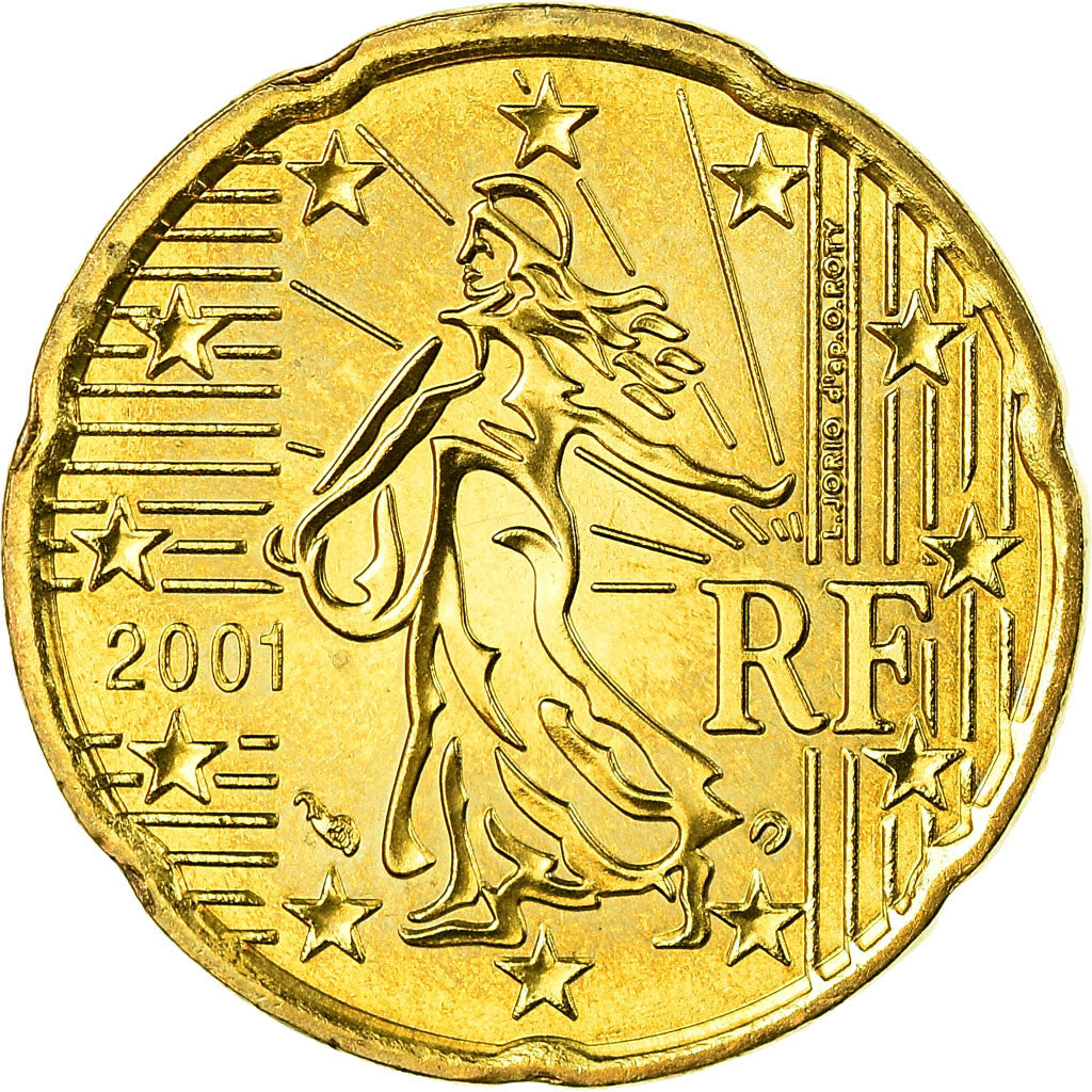 Francia, 20 Euro Cent, 2001, SPL, Ottone, Gadoury:5., KM:1286