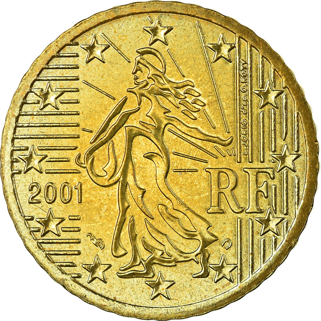 Francia, 50 Euro Cent, 2001, BB+, Ottone, Gadoury:6., KM:1287
