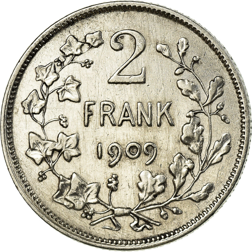 Moneta, Belgia, 2 Francs, 2 Frank, 1909, EF(40-45), Srebro, KM:59