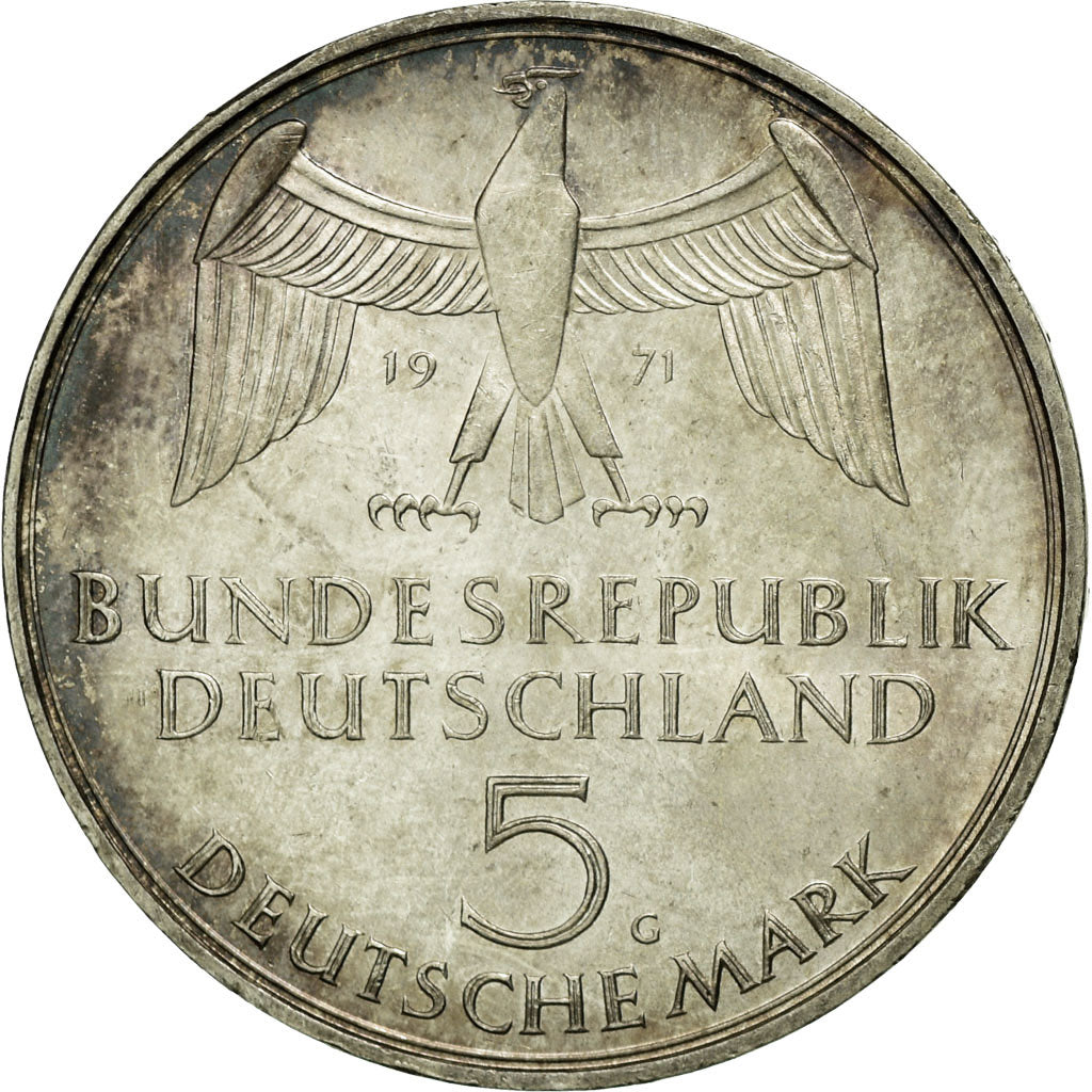 Coin, GERMANY - FEDERAL REPUBLIC, 5 Mark, 1971, Karlsruhe, Germany, AU(55-58)