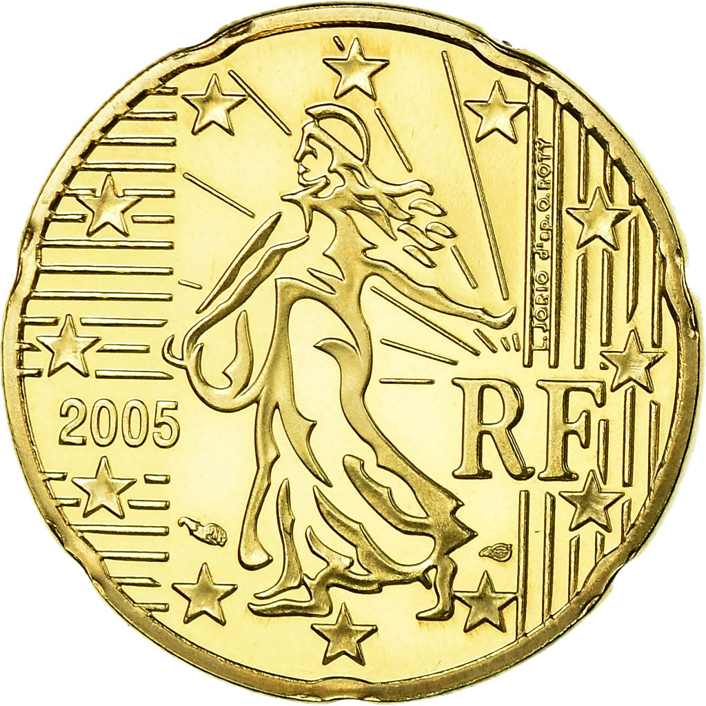 Francja, 20 Euro Cent, 2005, Paris, BE, MS(65-70), Mosiądz, KM:1286